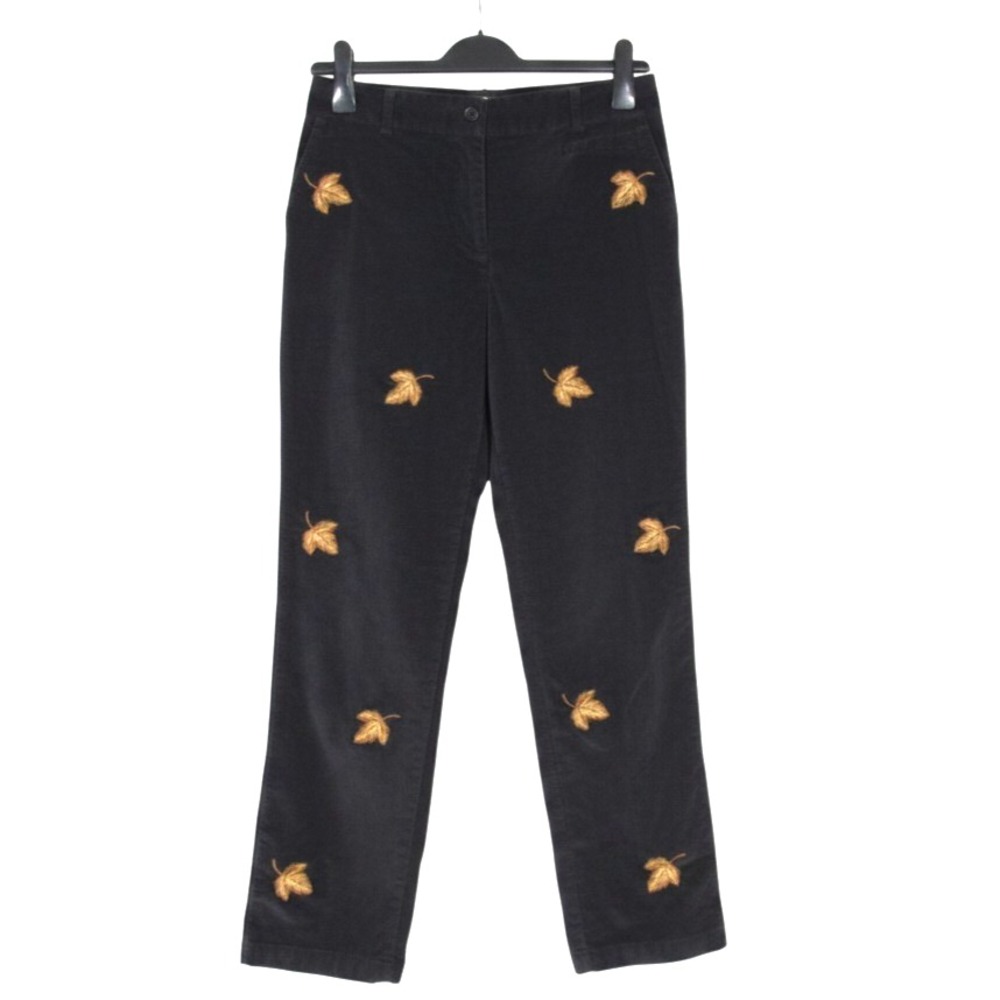 TALBOTS Stretch Corduroy BROWN EMBROIDERED LEAVES Straight Leg TROUSER/PANTS 8